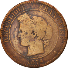 France, Cérès, 10 Centimes, 1874, Paris, VG(8-10), Bronze, KM:815.1, Gadoury265a