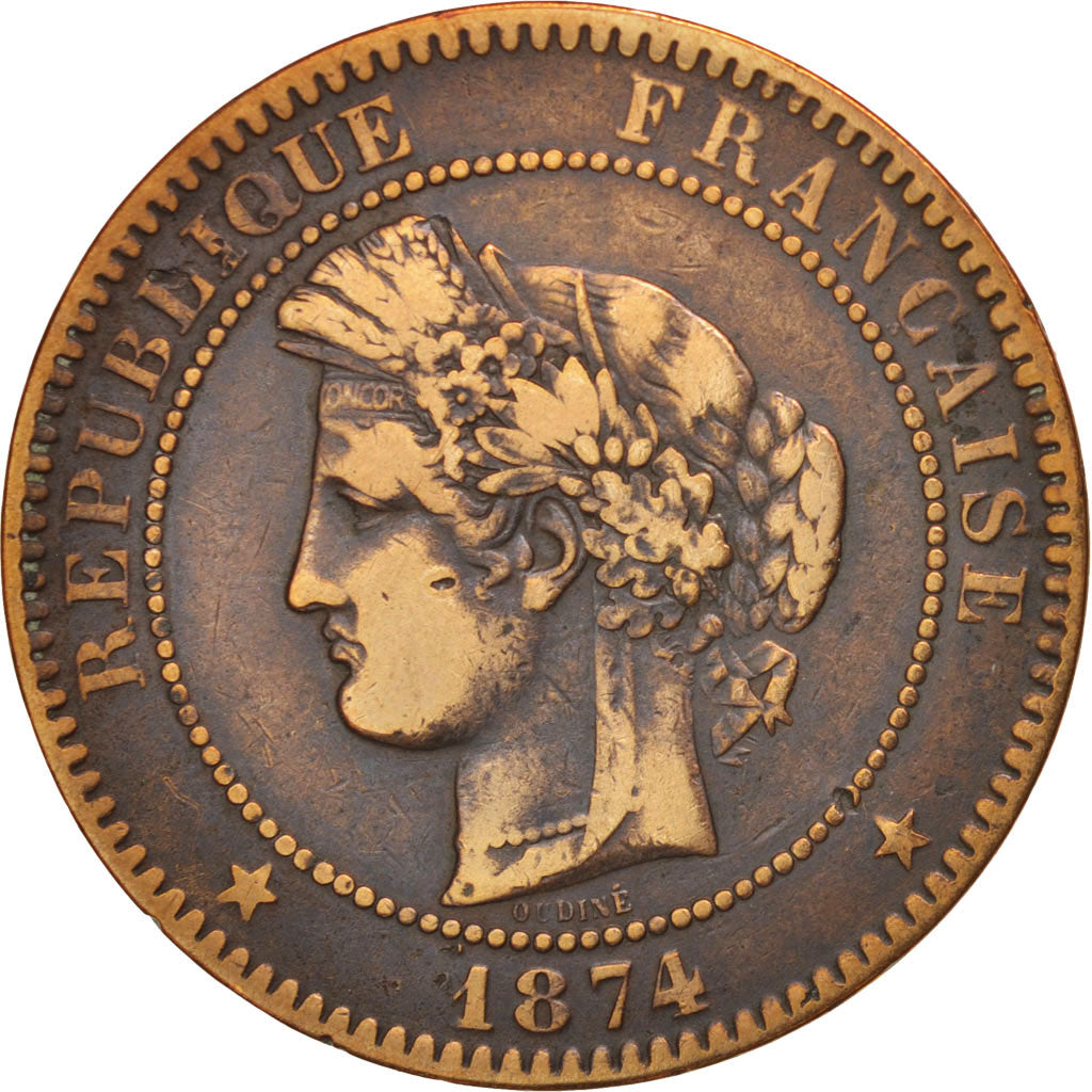 Coin, France, Cérès, 10 Centimes, 1874, Bordeaux, VF(20-25), Bronze, KM:815.2