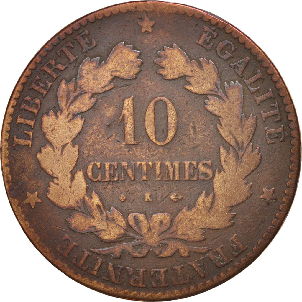 France, Cérès, 10 Centimes, 1876, Bordeaux, F(12-15), Bronze, KM:815.2