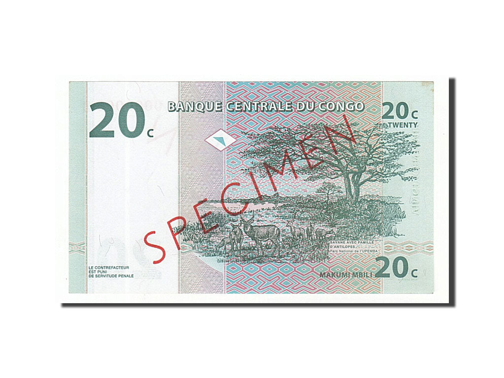 Banknot, Republika Demokratyczna Konga, 20 Centimes, 1997, 1997-11-01, UNC(63)