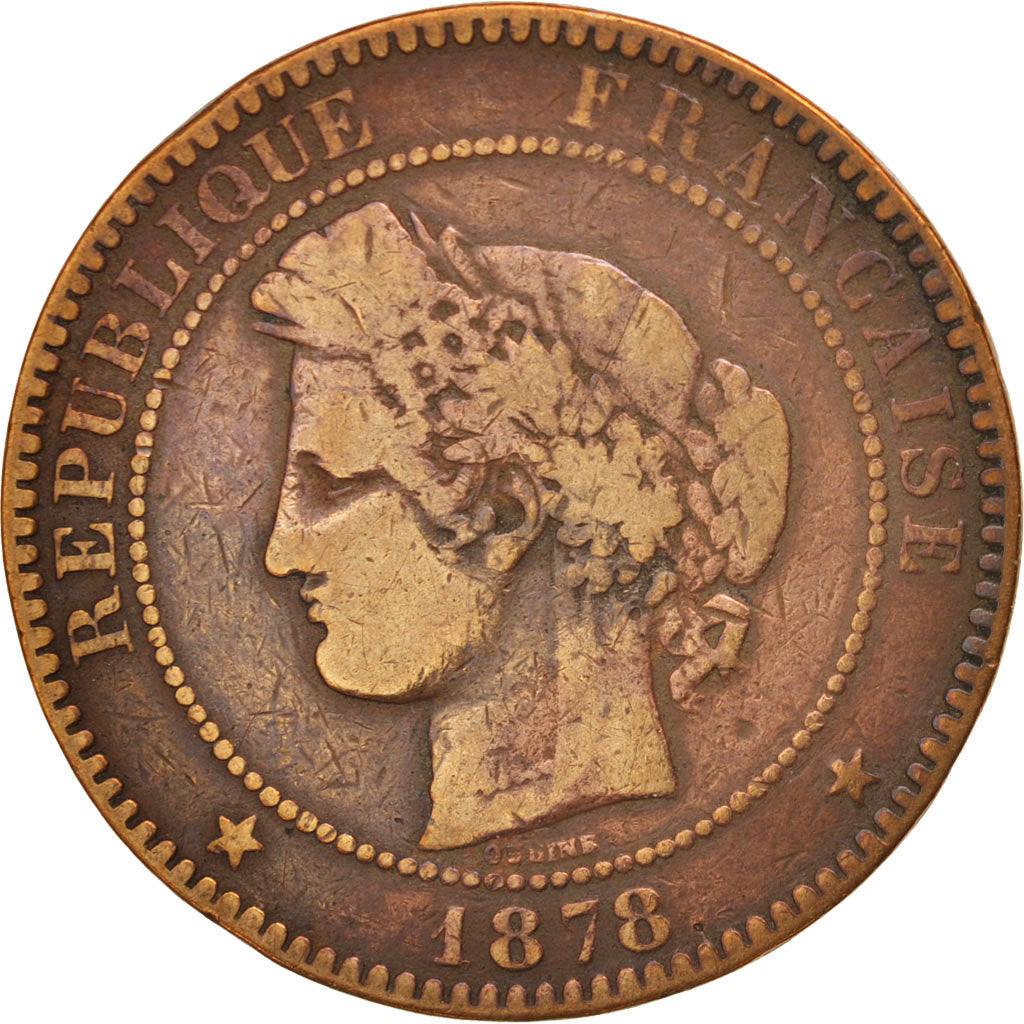 Moneda, Francia, Cérès, 10 Centimes, 1878, Paris, BC, Bronce, KM:815.1