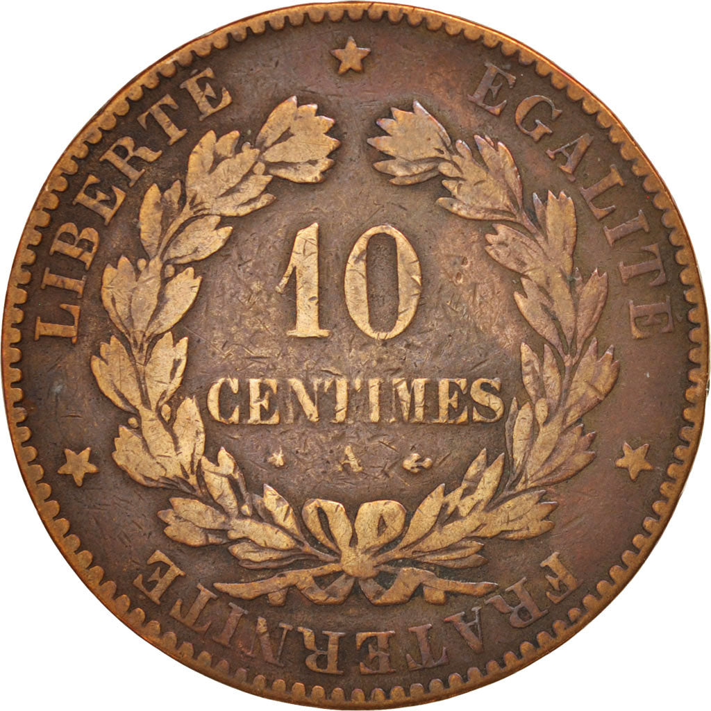 Moneda, Francia, Cérès, 10 Centimes, 1878, Paris, BC, Bronce, KM:815.1