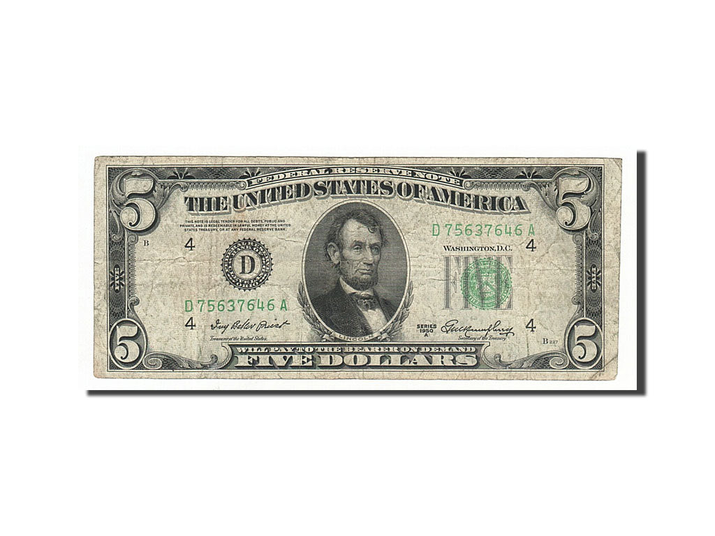 Etats-Unis, 5 Dollars Federal Reserve Note type Lincoln, 1950A, Cleveland