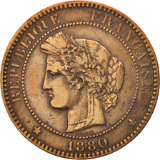Moneda, Francia, Cérès, 10 Centimes, 1880, Paris, BC+, Bronce, KM:815.1