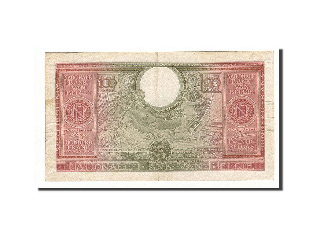 Belgium, 100 Francs-20 Belgas, 1943, KM #107, 1943-02-01, VF(30-35), Y1 956651
