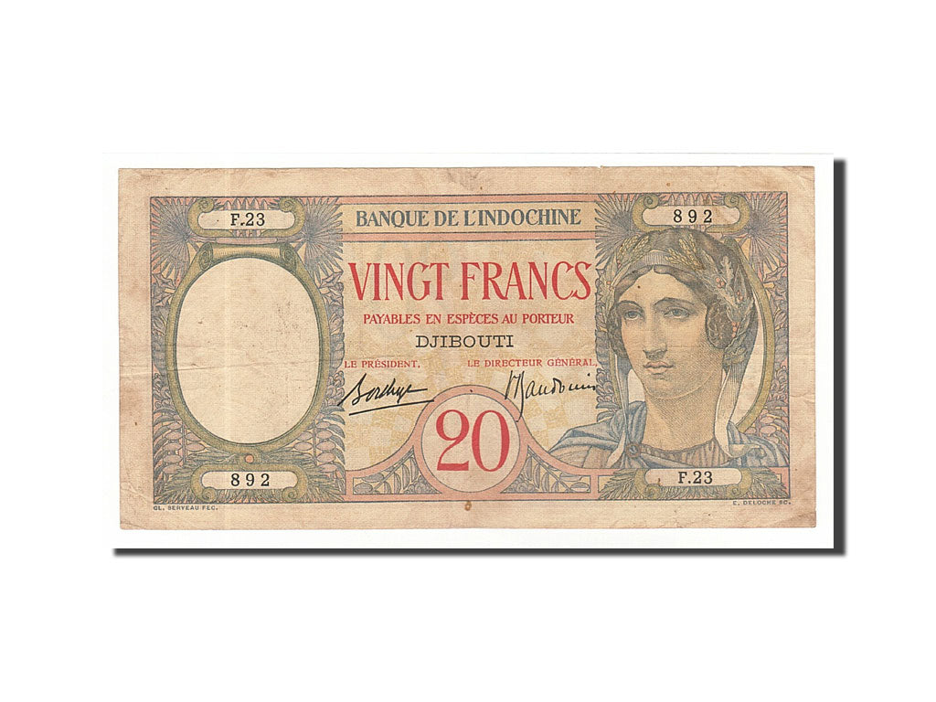 Banknote, French Somaliland, 20 Francs, 1941, EF(40-45)