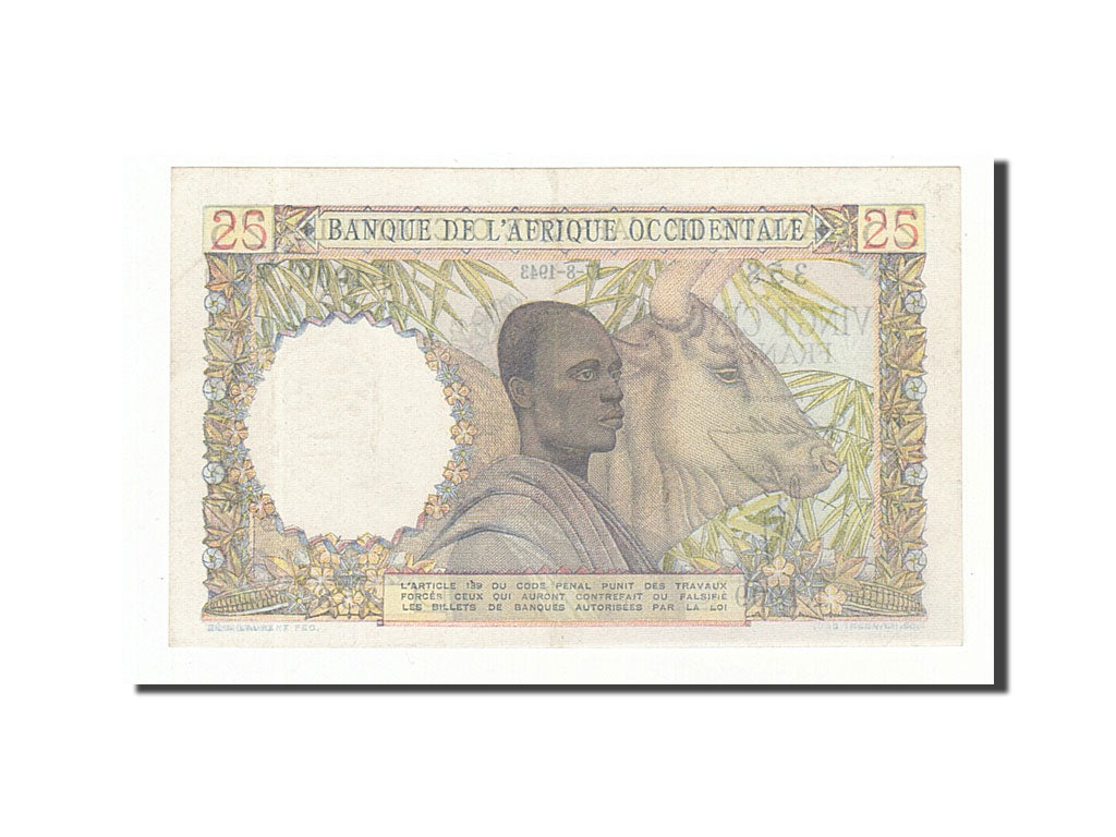 Banknote, French West Africa, 25 Francs, 1943, 1943-08-17, UNC(63)