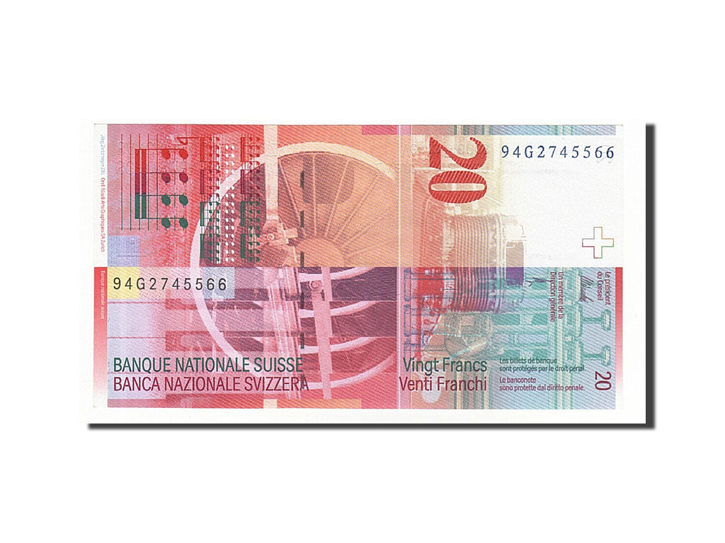 Switzerland, 20 Franken, 1994, KM #68a, AU(55-58), 94G2745566