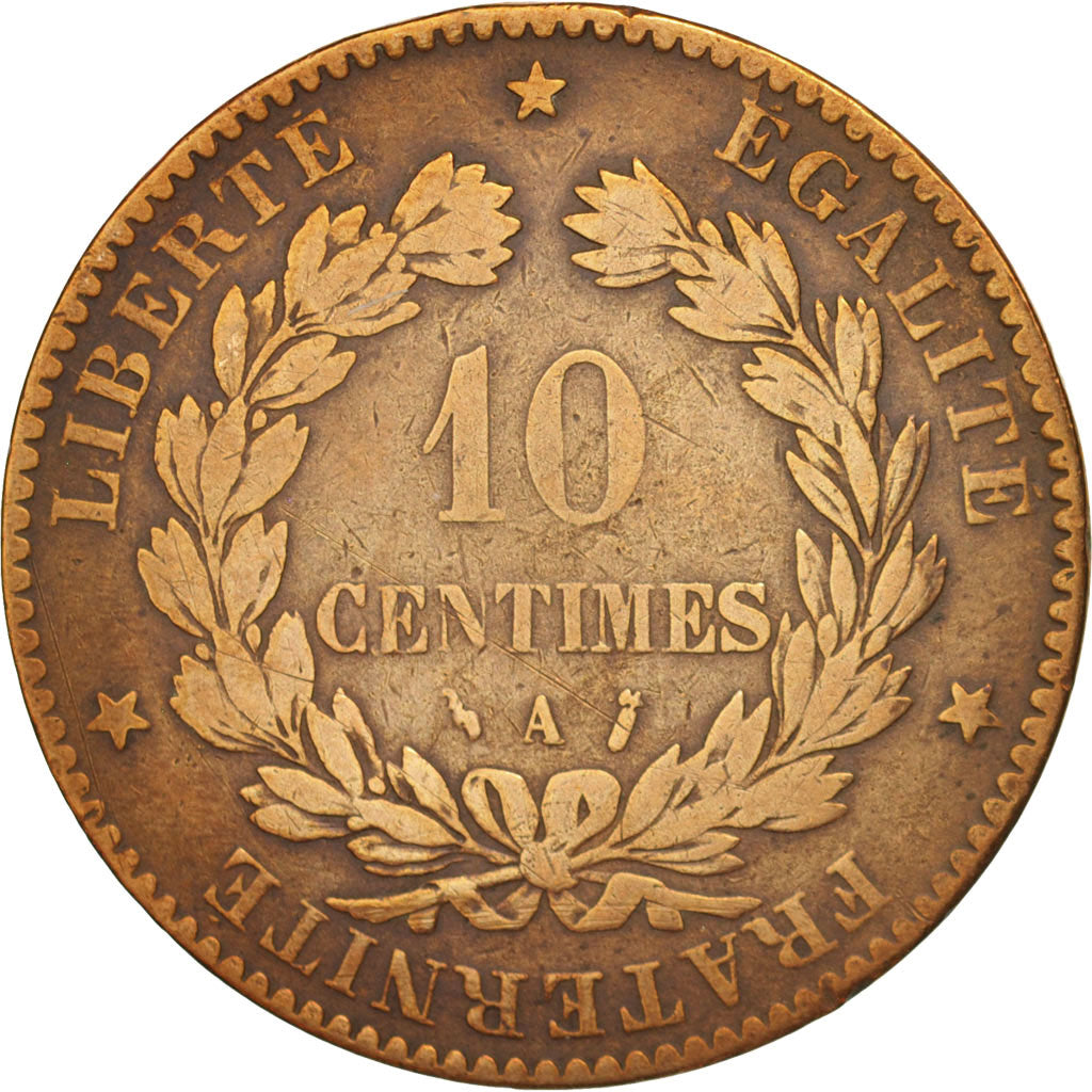 France, Cérès, 10 Centimes, 1886, Paris, VF(20-25), Bronze, KM:815.1,Gadoury265a