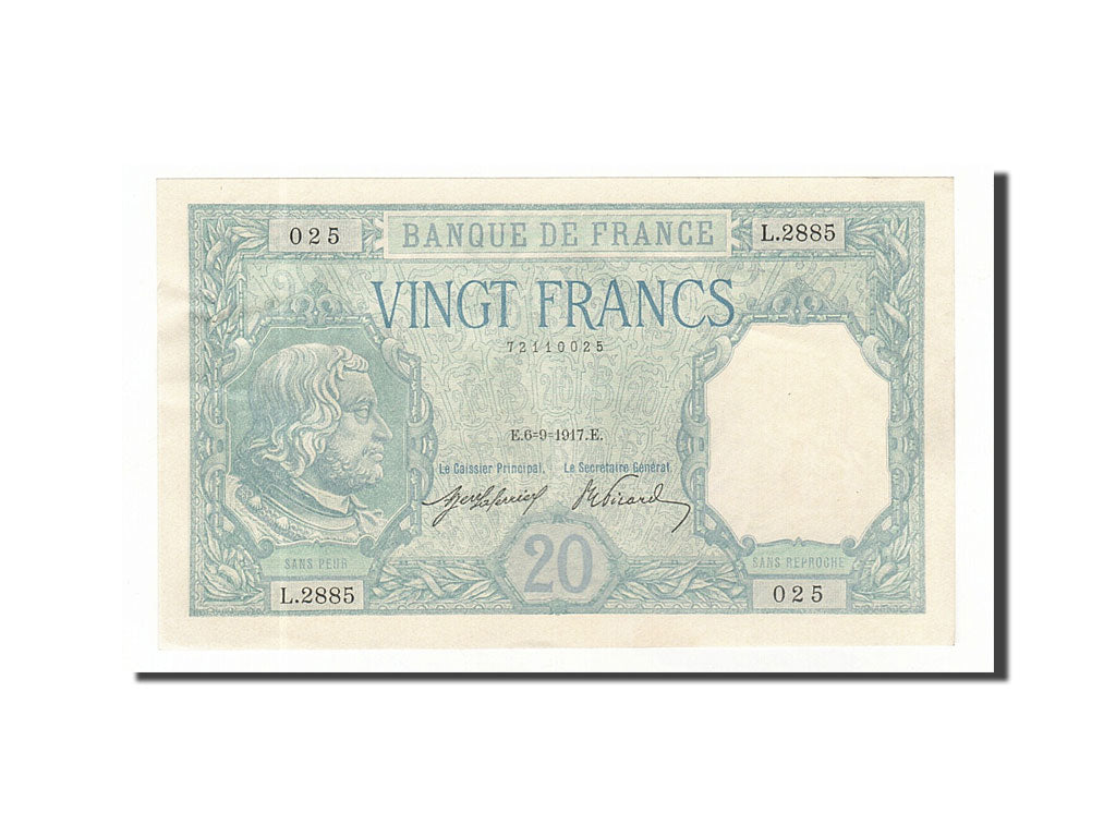 Biljet, Frankrijk, 20 Francs, 20 F 1916-1919 ''Bayard'', 1917, 1917-09-06, SUP