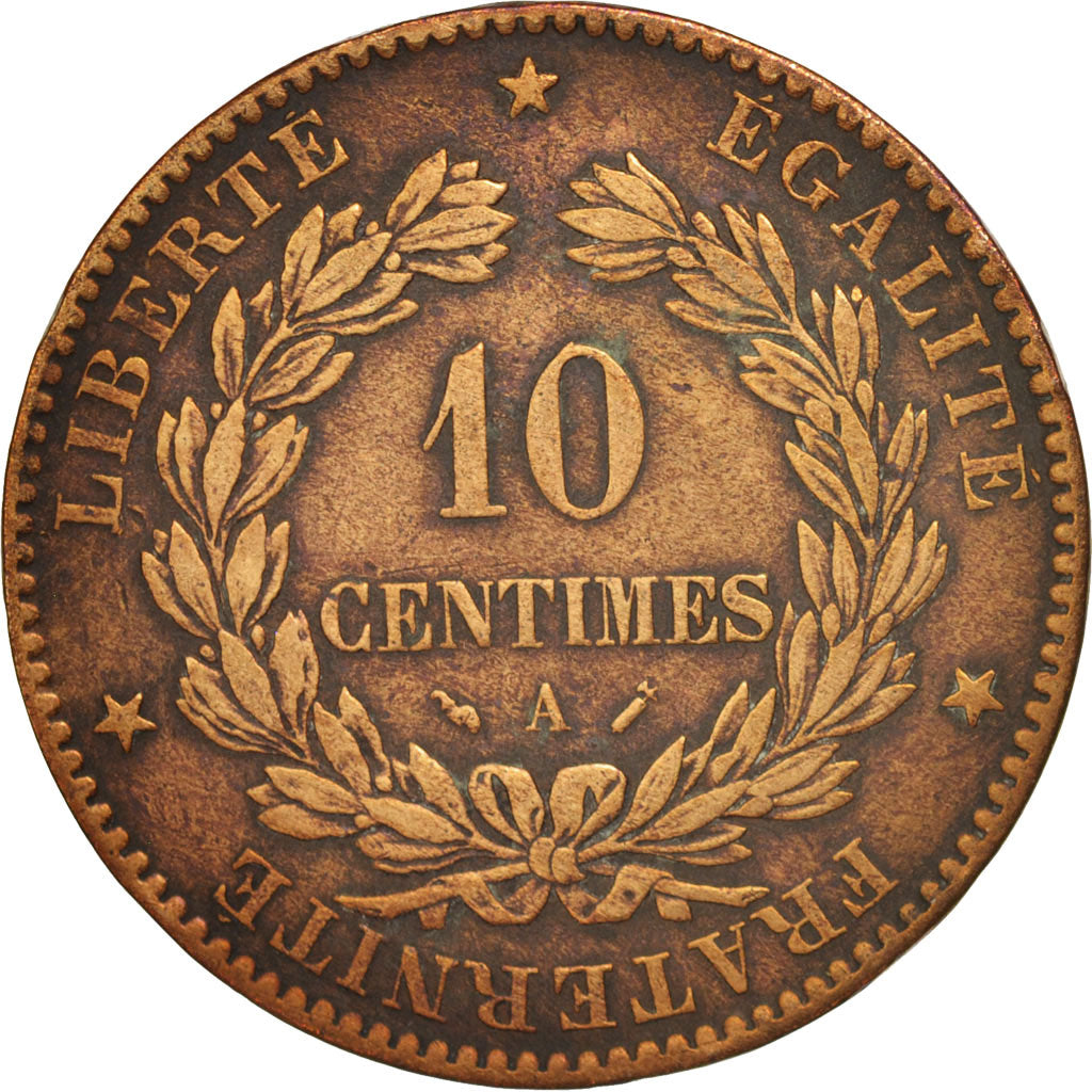 France, Cérès, 10 Centimes, 1890, Paris, VF(30-35), Bronze, KM:815.1,Gadoury265a