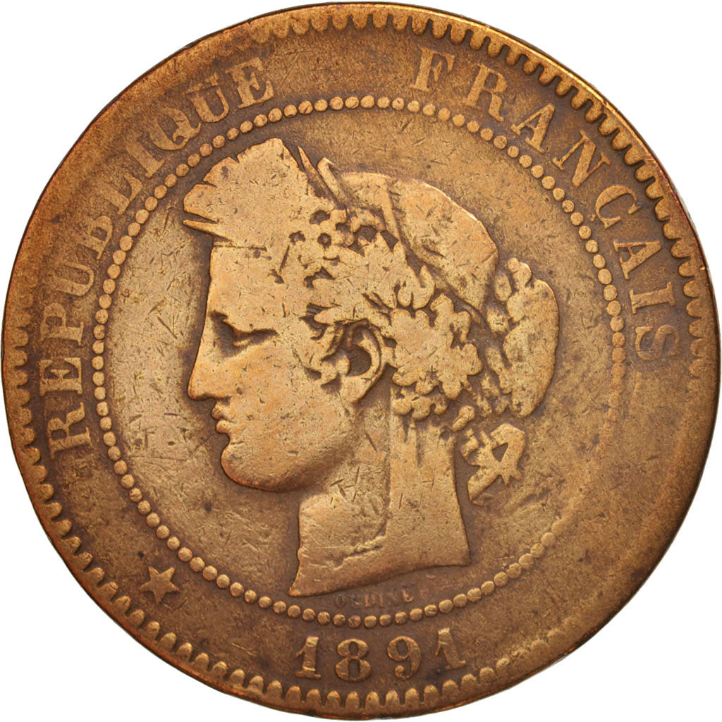 France, Cérès, 10 Centimes, 1891, Paris, VG(8-10), Bronze, KM:815.1, Gadoury265a
