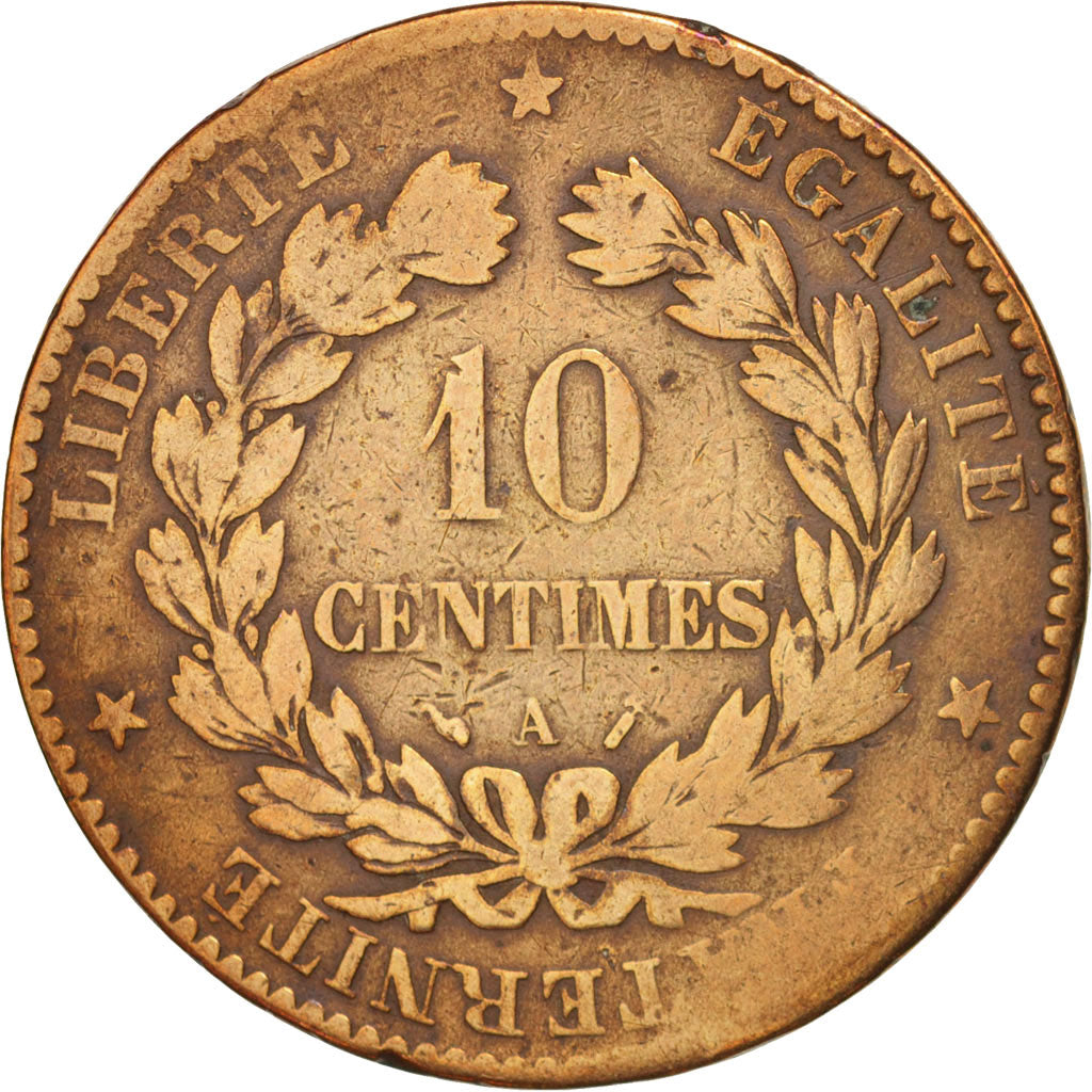 France, Cérès, 10 Centimes, 1891, Paris, VG(8-10), Bronze, KM:815.1, Gadoury265a