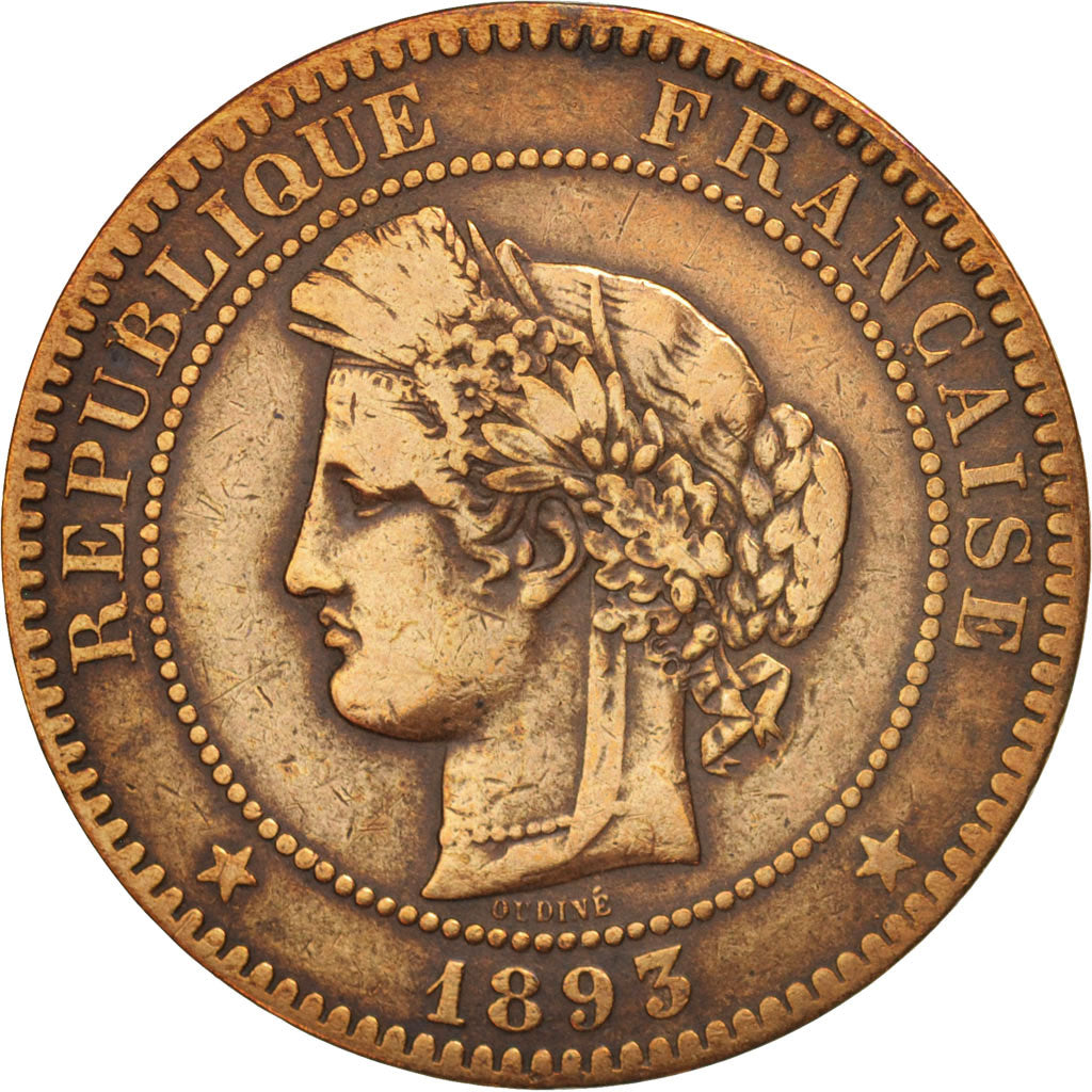 France, Cérès, 10 Centimes, 1893, Paris, VF(20-25), Bronze, KM:815.1,Gadoury265a