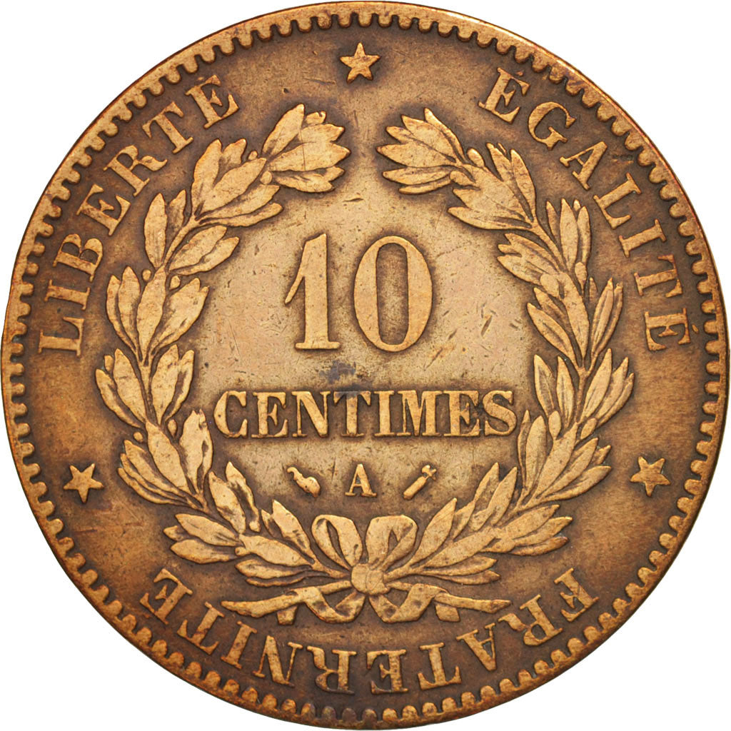 France, Cérès, 10 Centimes, 1893, Paris, VF(20-25), Bronze, KM:815.1,Gadoury265a