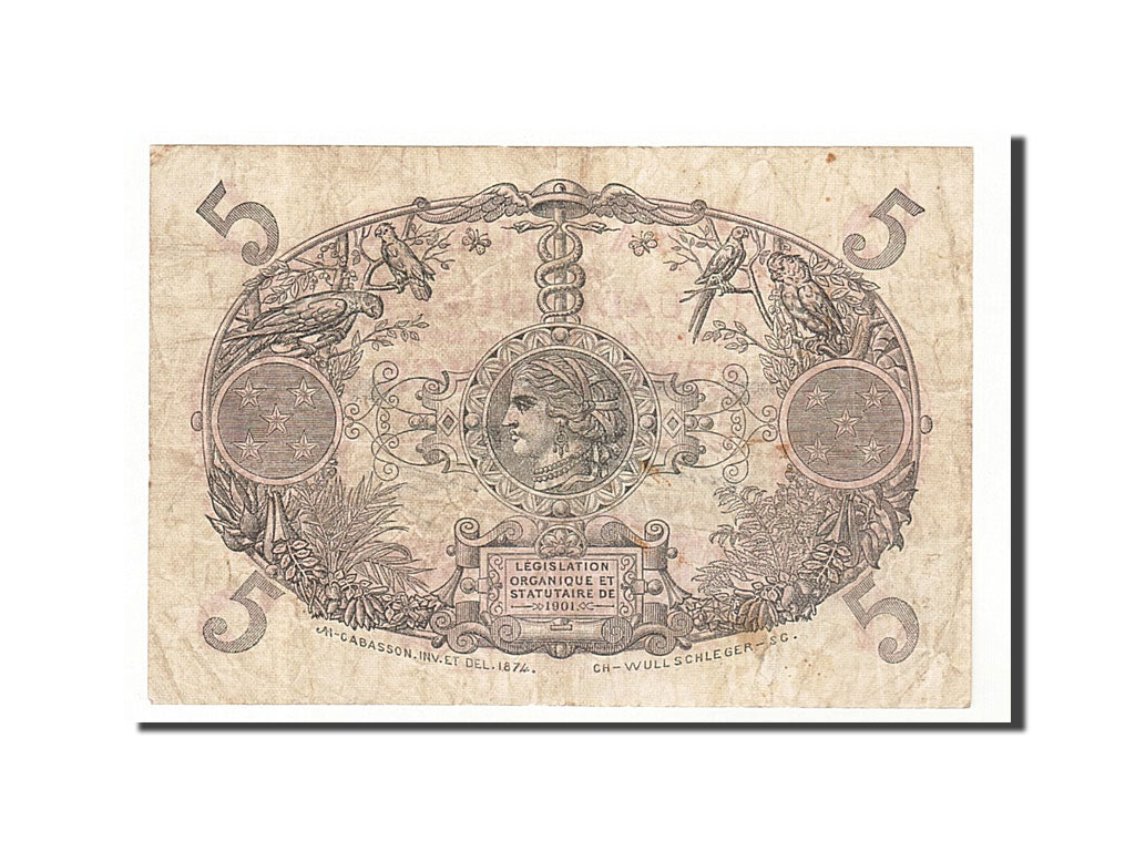 Banconote, Guadalupe, 5 Francs, 1928, BB