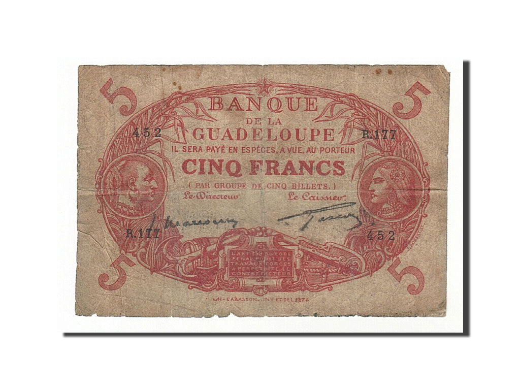 Banknote, Guadeloupe, 5 Francs, 1934, VF(20-25)