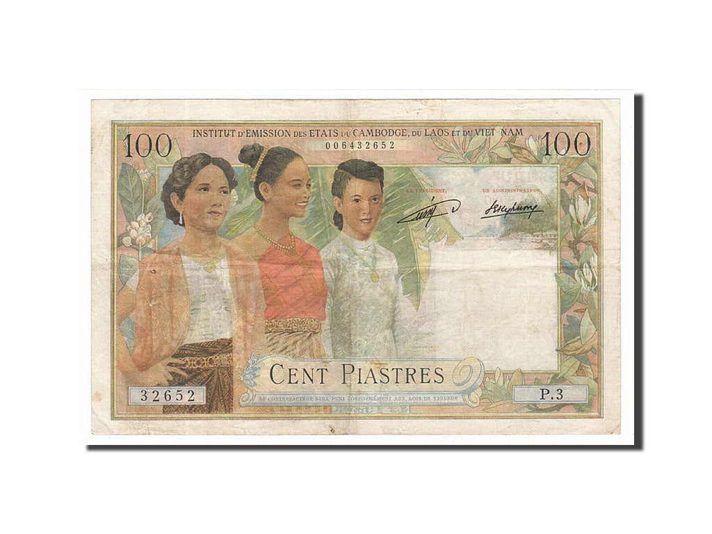 French Indo-China, 100 Piastres = 100 Kip, 1954, KM #103, EF(40-45), P.3
