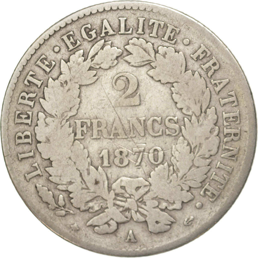 Francia, Cérès, 2 Francs, 1870, Paris, B+, Argento, KM:817.1, Gadoury:530