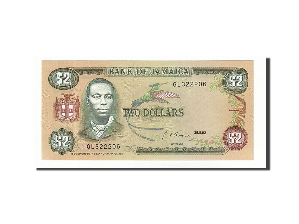 Banknote, Jamaica, 2 Dollars, 1992, 1992-05-29, UNC(65-70)