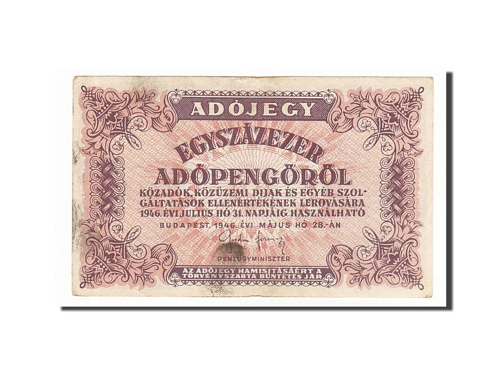 Hungary, 100,000 (Egyszázezer) Adópengö, 1946, KM #144e, 1946-05-28, EF(40-45)