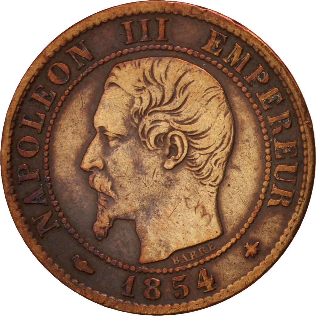 France, Napoleon III, Centime, 1854, Strasbourg, VF(20-25), Bronze, KM 775.3