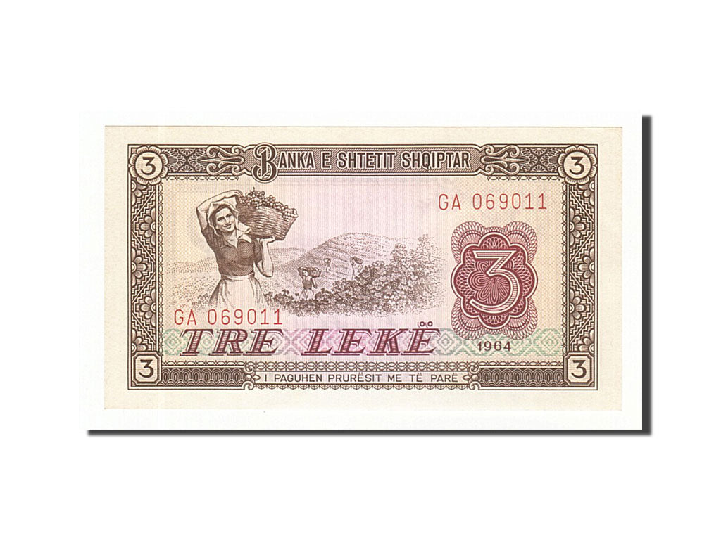 Albania, 3 Lekë, 1964, KM #34a, UNC(65-70), GA069011