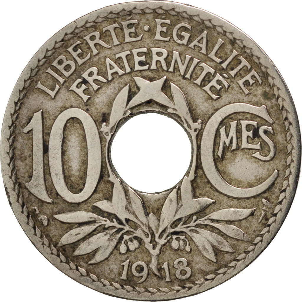 Moneta, Francia, Lindauer, 10 Centimes, 1918, MB, Rame-nichel, KM:866a