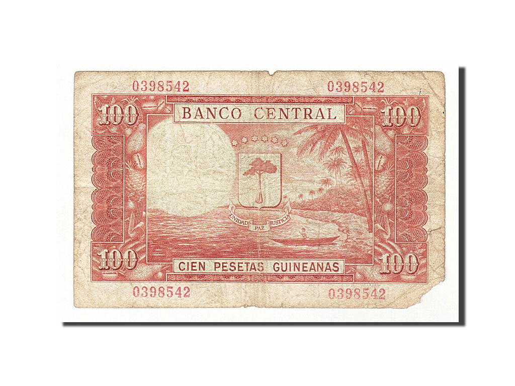 Equatorial Guinea, 100 Pesetas Guineanas, 1969, KM #1, 1969-10-12, VG(8-10),...