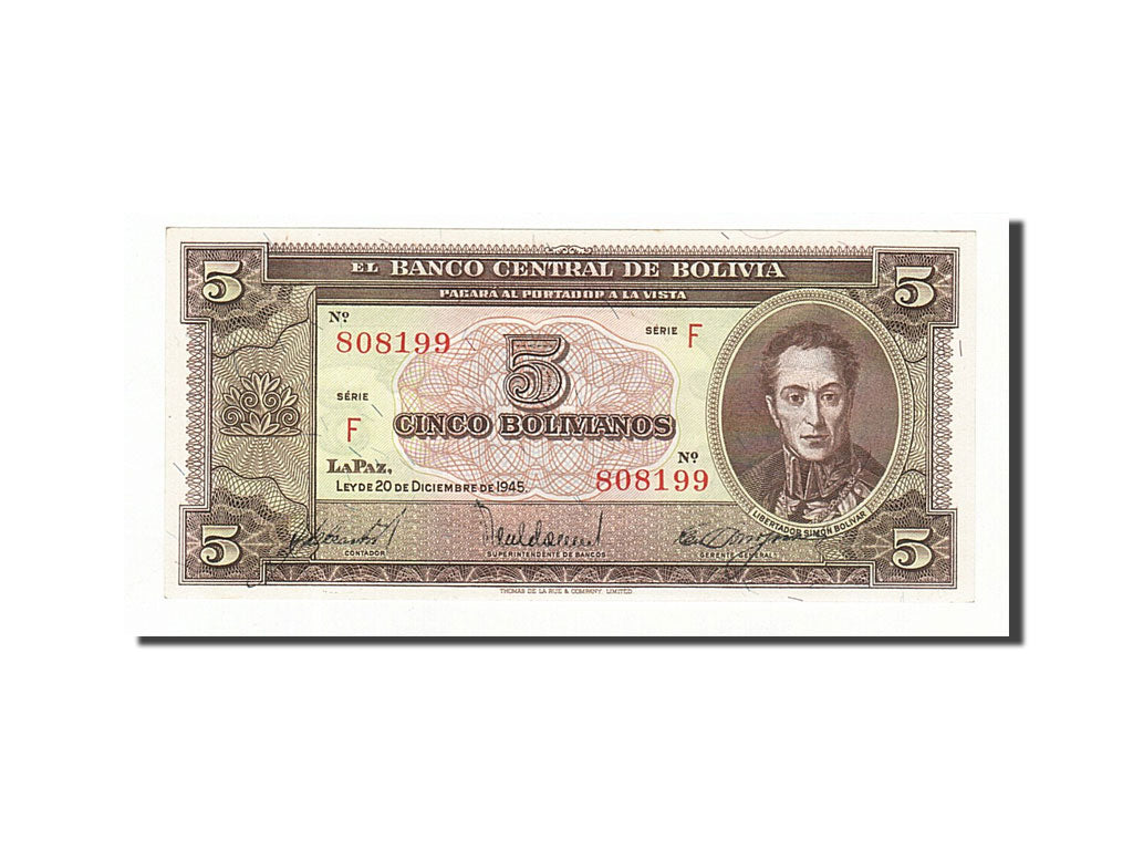 Bolivia, 5 Bolivianos, 1945, KM #138a, 1945-12-20, UNC(65-70), 808199