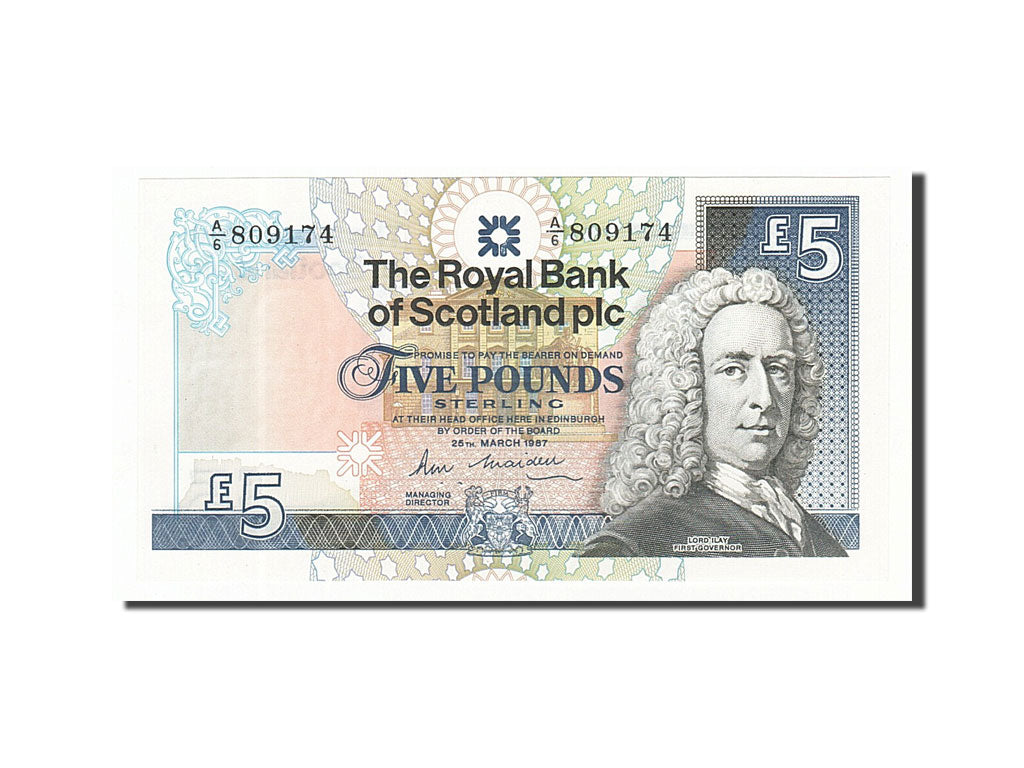 Scotland, 5 Pounds, 1987, KM #347a, 1987-03-25, UNC(65-70), A/6 809174