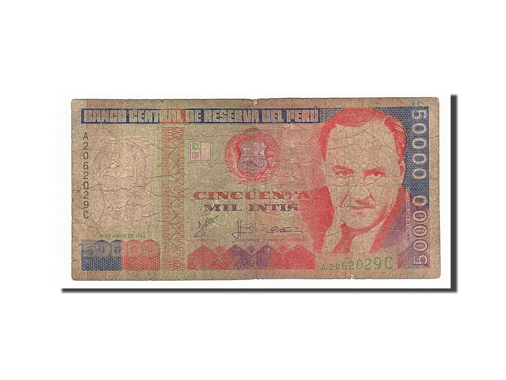 Peru, 50,000 Intis, 1988, KM #143, 1988-06-28, VG(8-10), A2062029C