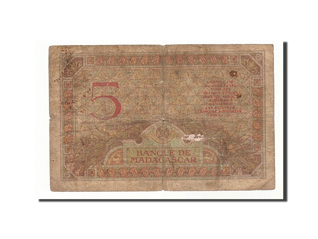 Madagascar, 5 Francs, 1937, KM #35, VG(8-10), W.2640