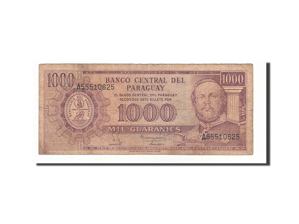 Paraguay, 1000 Guaraníes, 1952, KM #201a, VG(8-10), A55510625