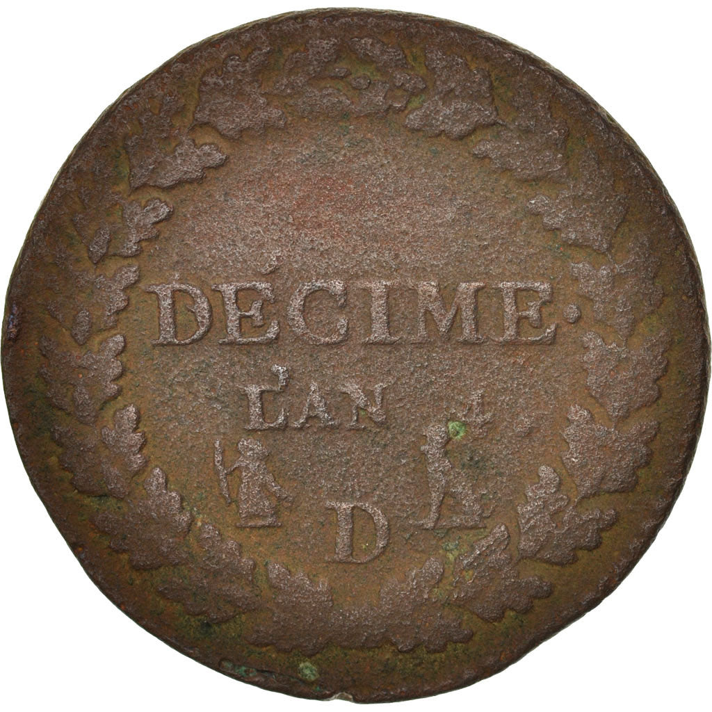 France, Dupré, Decime, 1795, Lyon, VG(8-10), Bronze, KM:636.2, Gadoury:184