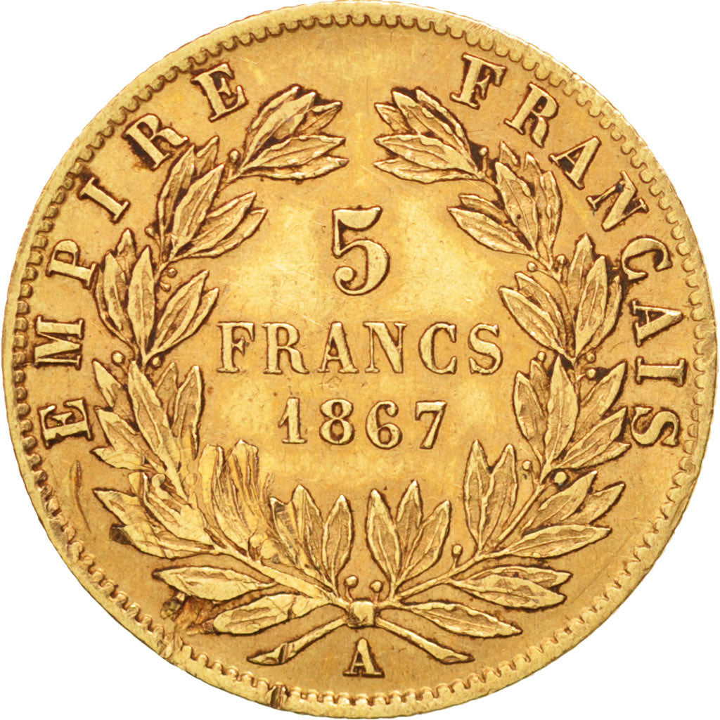 Francia, Napoleon III, Napoléon III, 5 Francs, 1867, Paris, BB, Oro, KM:803....