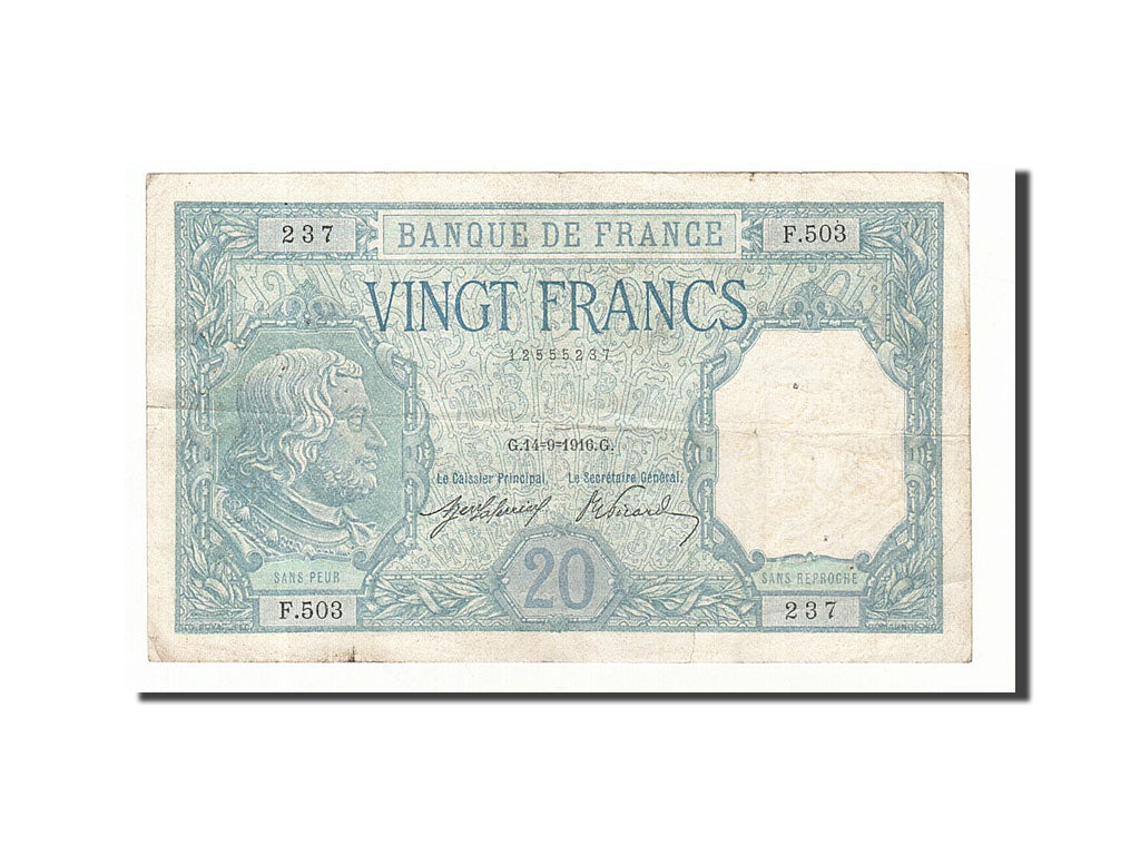 Billet, Bahamas, 10  Shillings, 20 F 1916-1919 ''Bayard'', 1916, 1916-09-14