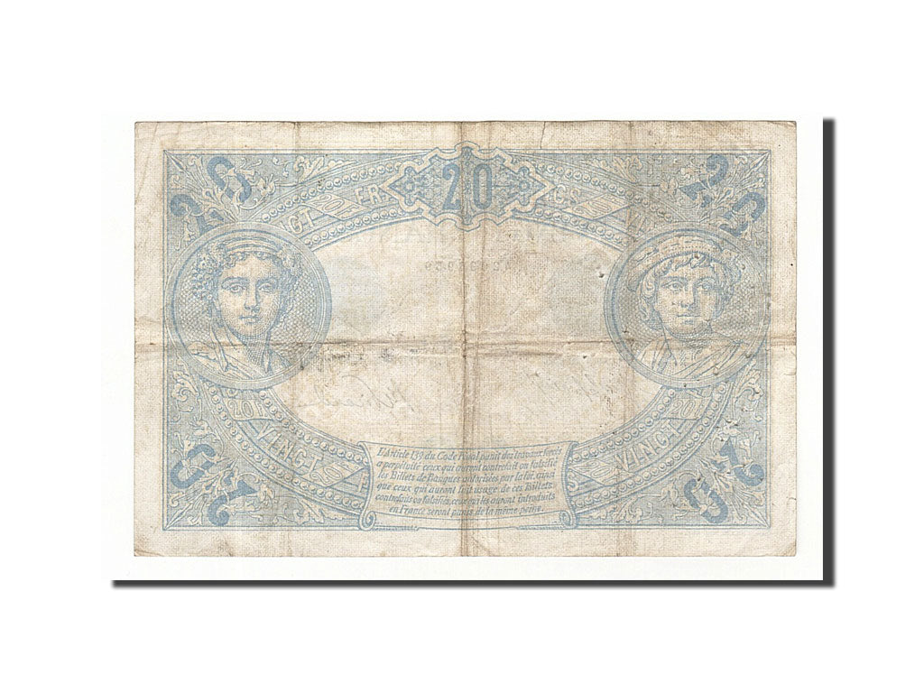 Billete, Francia, 20 Francs, 20 F 1905-1913 ''Bleu'', 1912, 1912-04-25, BC+
