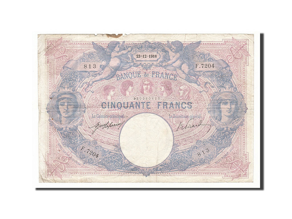 France, 50 Francs, 50 F 1889-1927 ''Bleu et Rose'', 1916, KM #64e, 1916-12-23,..