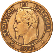 France, Napoleon III, 10 Centimes, 1861, Paris, VF(20-25), Bronze, KM 798.1