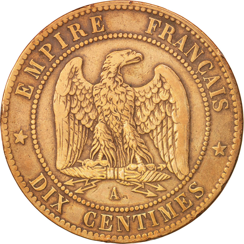 France, Napoleon III, 10 Centimes, 1861, Paris, VF(20-25), Bronze, KM 798.1