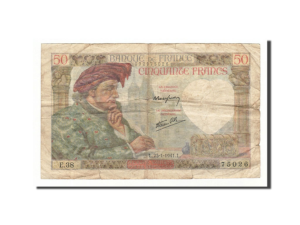 Geldschein, Frankreich, 50 Francs, 50 F 1940-1942 ''Jacques Coeur'', 1941