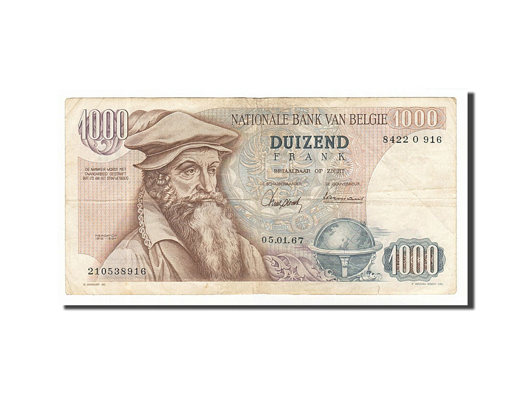 Belgium, 1000 Francs, 1967, KM #136a, 1967-01-05, EF(40-45), 8422O916