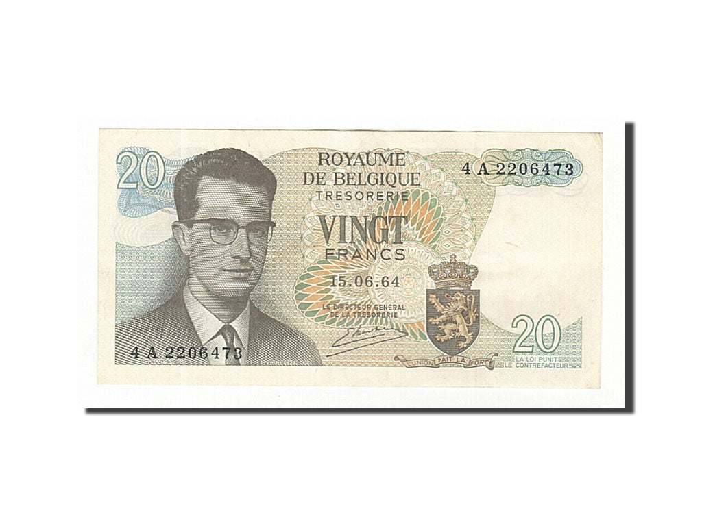 Banknote, Belgium, 20 Francs, 1964, 1964-06-15, AU(55-58)