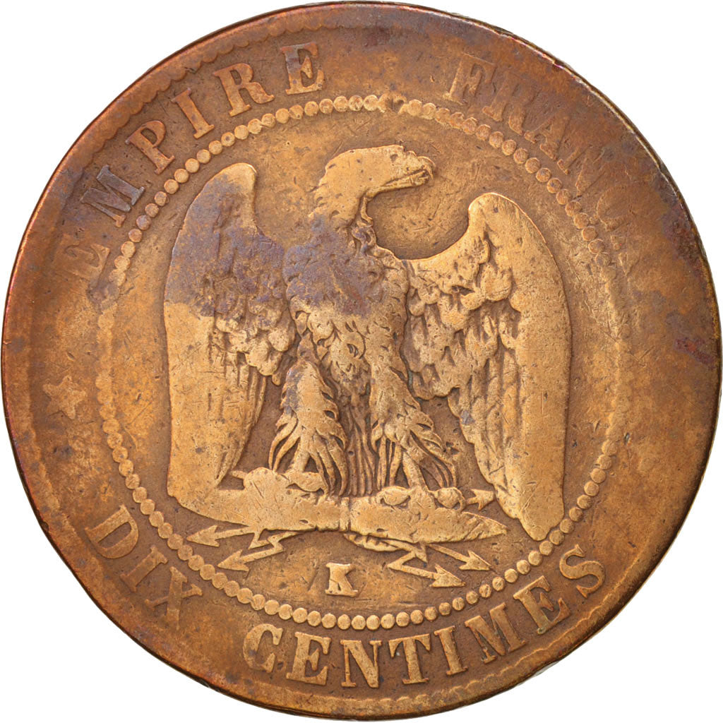 France, Napoleon III, 10 Centimes, 1862, Bordeaux, B+,Bronze,KM798.3, Gadoury253