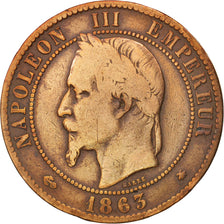 France, Napoleon III, 10 Centimes, 1863, Paris, F(12-15), Bronze, KM 798.1