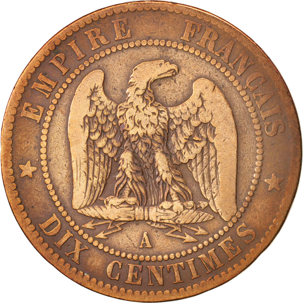 France, Napoleon III, 10 Centimes, 1863, Paris, F(12-15), Bronze, KM 798.1