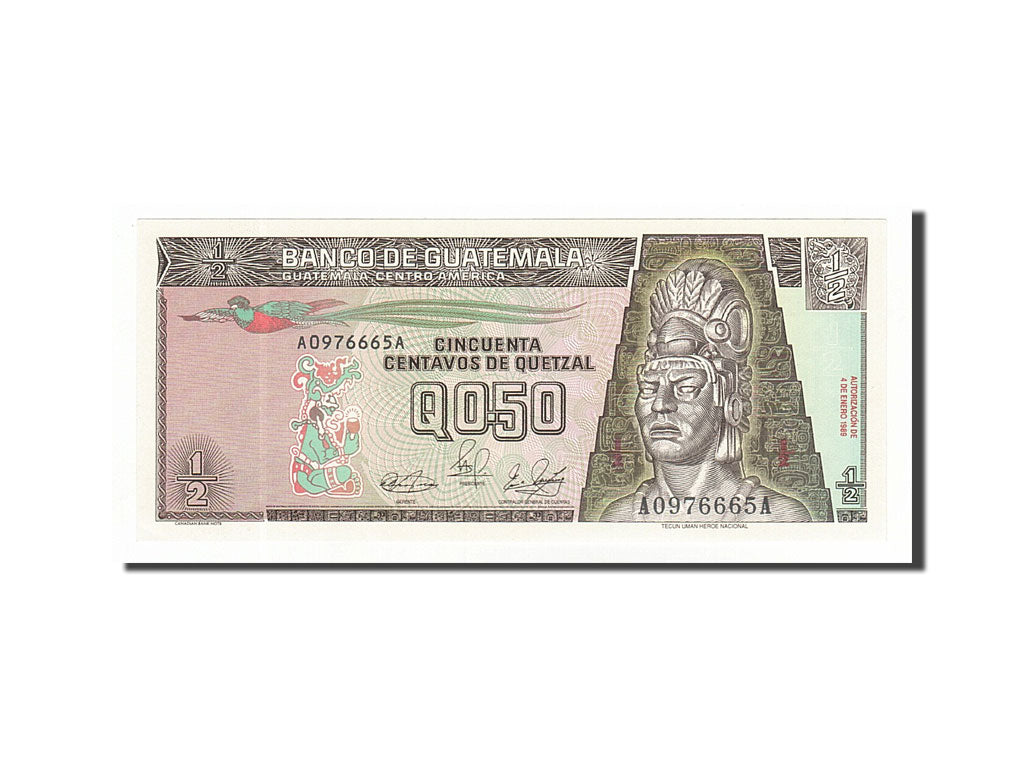 Banconote, Guatemala, 1/2 Quetzal, 1989, KM:72a, 1989-01-04, FDS