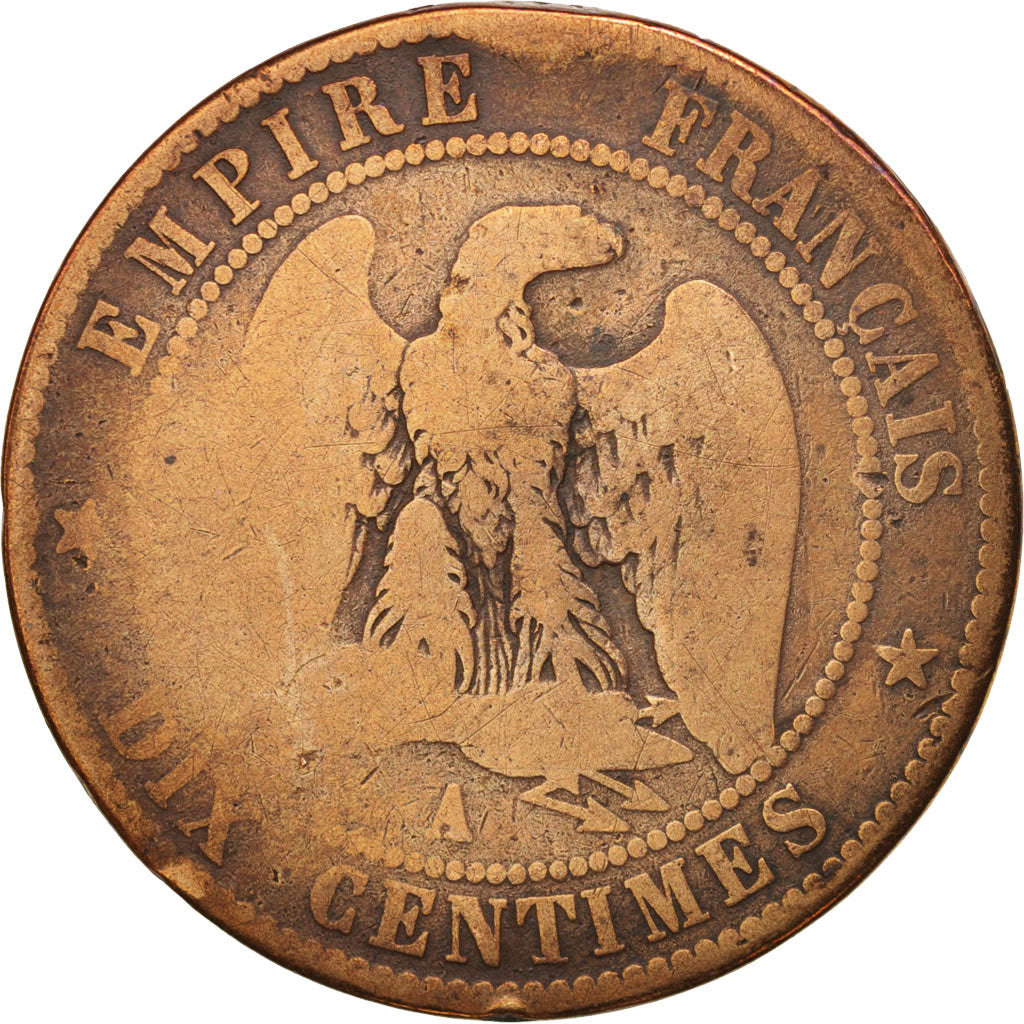 France, Napoleon III, 10 Centimes, 1852, Paris, VG(8-10), Bronze, KM 771.1