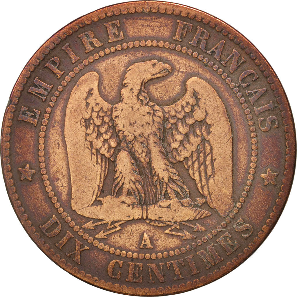 France, Napoleon III, 10 Centimes, 1853, Paris, VF(20-25), Bronze, KM 771.1